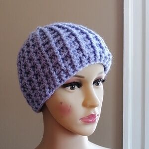 Hand knit violet winter hat